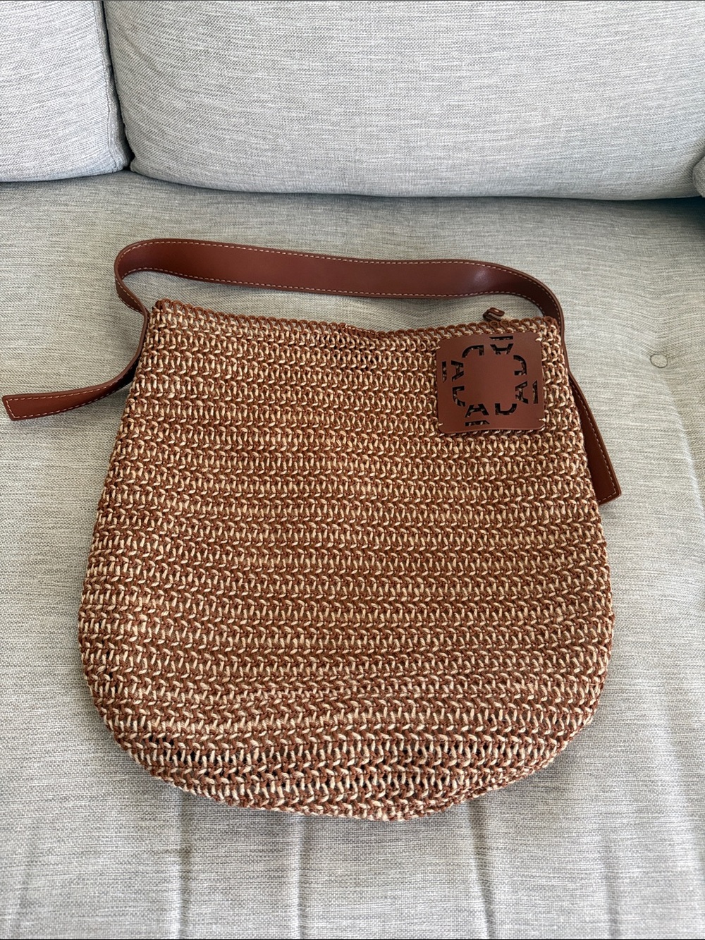 Adolfo Dominguez Woven Shoulder Bag in Tan and Brown - Picture 1 of 8